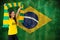 Composite image of excited football fan in brasil tshirt