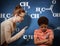 Composite image of female teacher shouting at boy