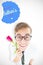 Composite image of geeky hipster holding a red rose