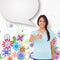 Composite image of happy brunette giving thumbs up with speech bubble