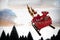 Composite image of high angle view of santa claus riding on sled during christmas