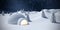 Composite image of illuminated igloo and trees on snow field