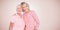 Composite image of portrait of happy daughter with mother supporting breast cancer awareness