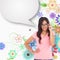 Composite image of pretty brunette thinking with speech bubble