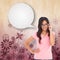 Composite image of pretty brunette thinking with speech bubble