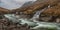 Composite image of red deer stag in Stunning Winter landscape image of River Etive and Skyfall Etive Waterfalls in Scottish