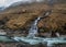 Composite image of red deer stag in Stunning Winter landscape image of River Etive and Skyfall Etive Waterfalls in Scottish