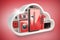 Composite image of red electrical appliance in cloud shape 3d