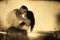 Composite image of romantic couple embracing