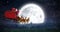 Composite image of santa claus riding on sleigh with gift box