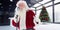 Composite image of santa claus is singing christmas songs