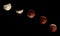 Composite image of the stages of a total lunar eclipse