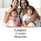 Composite of laughter creates memories text, smiling biracial parents and children sitting at home