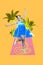 Composite minimal collage of young funny girl dancing have fun wear drawn dress bloom yellow lily menstruation concept