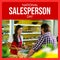 Composite of national salesperson day text, caucasian woman selling vegetable to man in supermarket