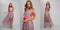 Composite photo of elegant woman in long colorful summer dress