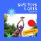 Composite of safe toys, gifts month, december text and father carrying son flying plane on shoulder