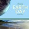 Composite of scenic view of lake and mountain with happy earth day and april 22 text, copy space