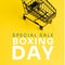 Composite of small shopping cart and special sale boxing day text on yellow background