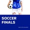 Composite of soccer finals raise to the challenge text over caucasian male footballer with ball