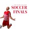 Composite of soccer finals raise to the challenge text over caucasian male footballer with ball