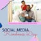 Composite of social media kindness day text and african american boy giving gift to father at home