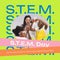 Composite of stem text over diverse female teacher and girls in laboratory on green background