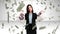 Composite video of businesswoman holding money bags