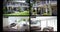 Composite of views from four security cameras ishowing family home exterior and living room