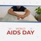 Composite of world aids day and sad caucasian man in bed