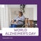 Composite of world alzheimer\'s day text over biracial woman in wheelchair