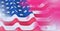 Composition of american flag billowing with bright pink flare smoke