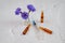 Composition with ampules, medical syringe, and flowers