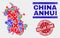 Composition of Anhui Province Map Symbol Mosaic and Scratched Dollar Zone Stamp Seal