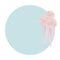 Composition of ashen pink roses with ribbons on the edge of a blue circle mirror vector illustration.