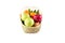 Composition assorted fresh fruits bamboo wicker basket on white background fruit health food isolated