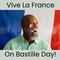 Composition of bastille day text over african american man with flags of france painted on cheeks