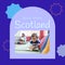 Composition of book week scotland text with diverse children reading books