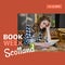 Composition of book week scotland text over caucasian woman using tablet
