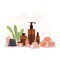 Composition of bottles with massage and aromatic oils