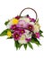 A composition with a bouquet of different flowers in a basket on a white background for clipping