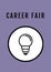 Composition of career fair text and light bulb icon on purple background