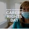 Composition of carers rights day text with caucasian woman wearing face mask