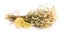 Composition with chamomile flowers and homemade cosmetic, essential oil, sopa,  on white background, top view