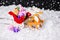 Composition of Christmas decoration reindeer and Santa sleigh wi