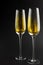 Composition of close up of new years champagne on black background