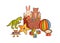 Composition of different childish toys vector flat illustration. Various hand drawn elements for kids entertainment and