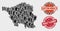 Composition of Election Saarland Land Map and Scratched Product Placement Stamp Seal