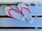 composition of Flip flops covered with snow. Ideal image for tourism.
