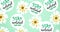 Composition of flowers and stay natural text on green background